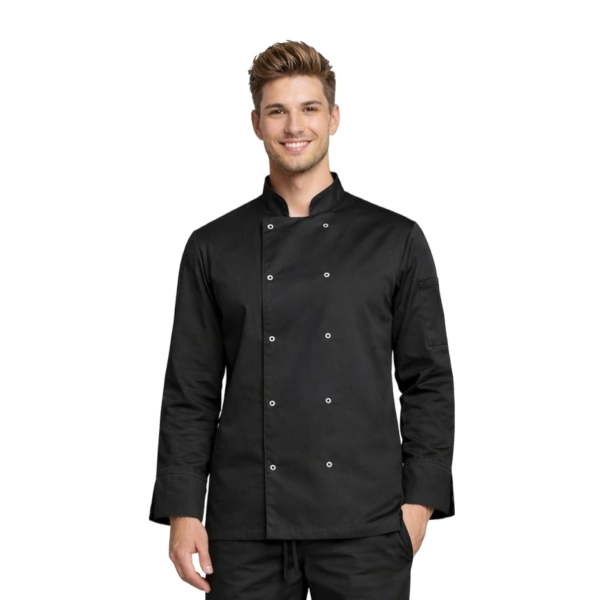 Bluza kucharska czarna na napy elastyczna długi rękaw roz.3XL – bluza kucharska – odzież gastronomiczna